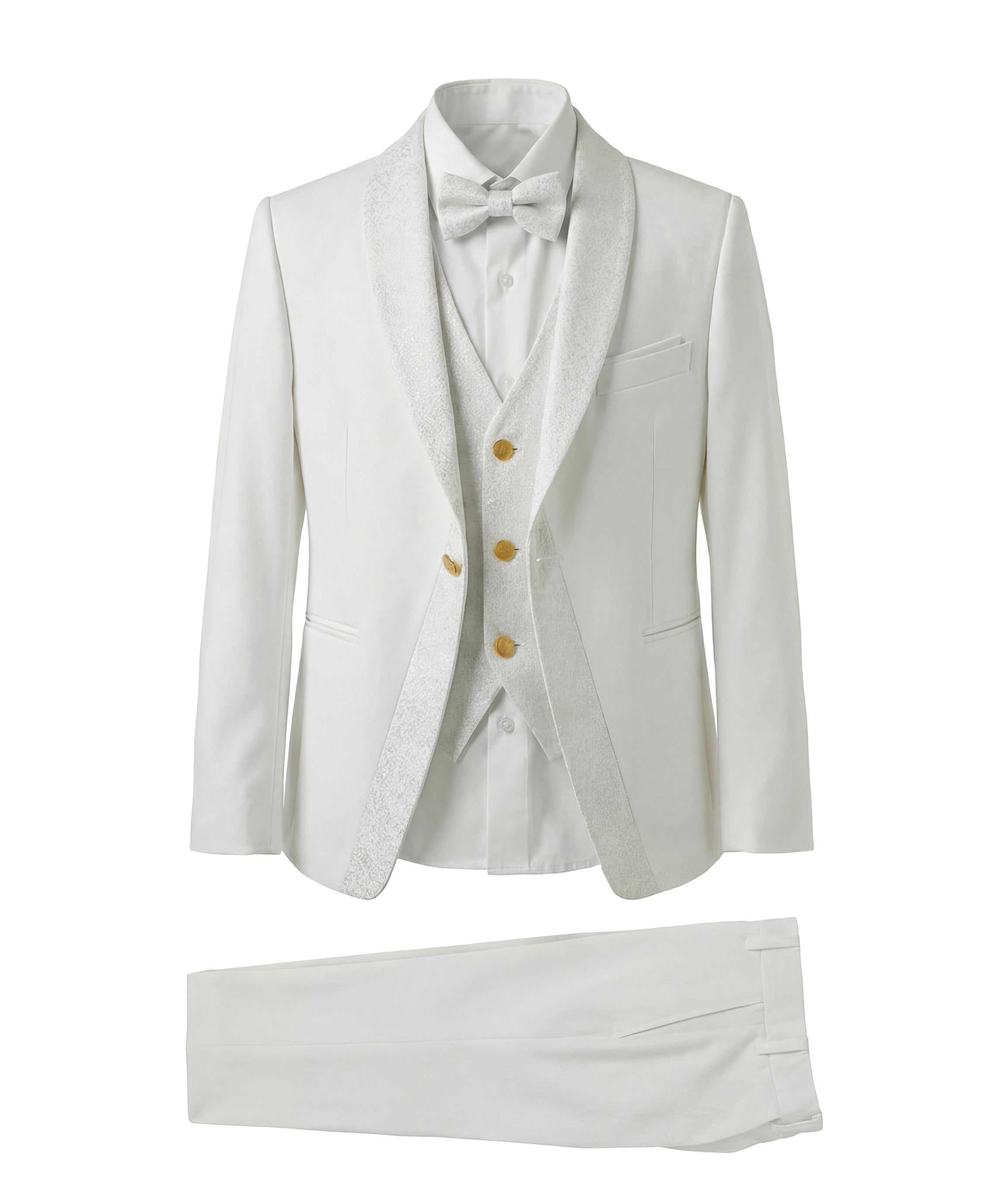 Alessandro Martinez Smoking Bianco 5 Pezzi con Rever Satinato per Bambini