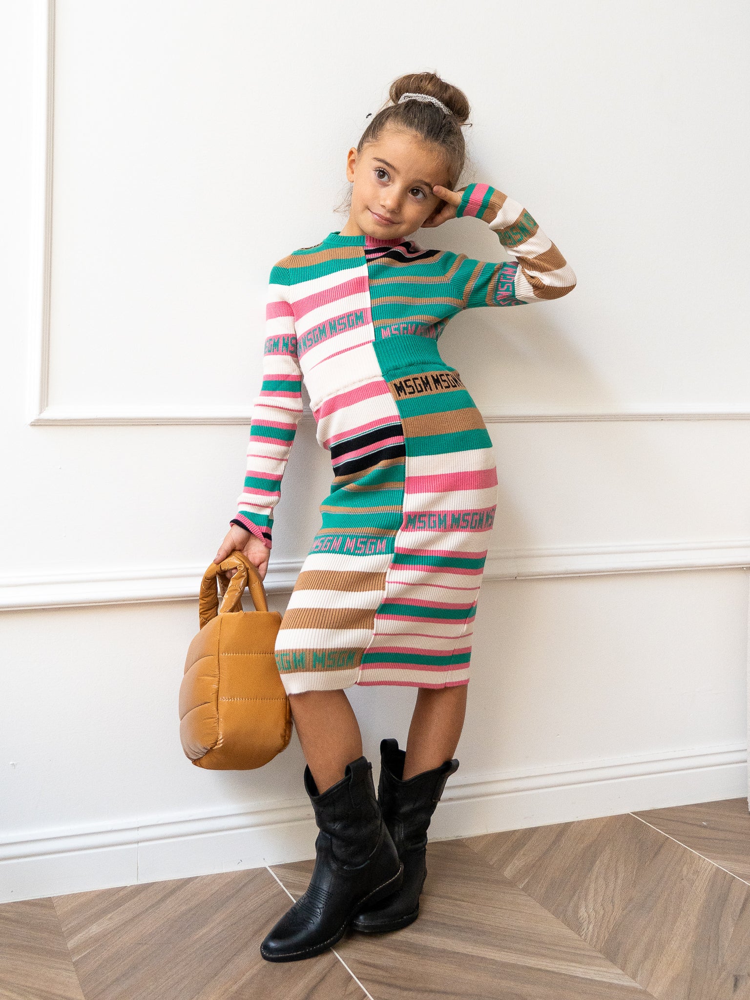 MSGM Kids Abito Tubino Multicolor in Maglia per Bambine