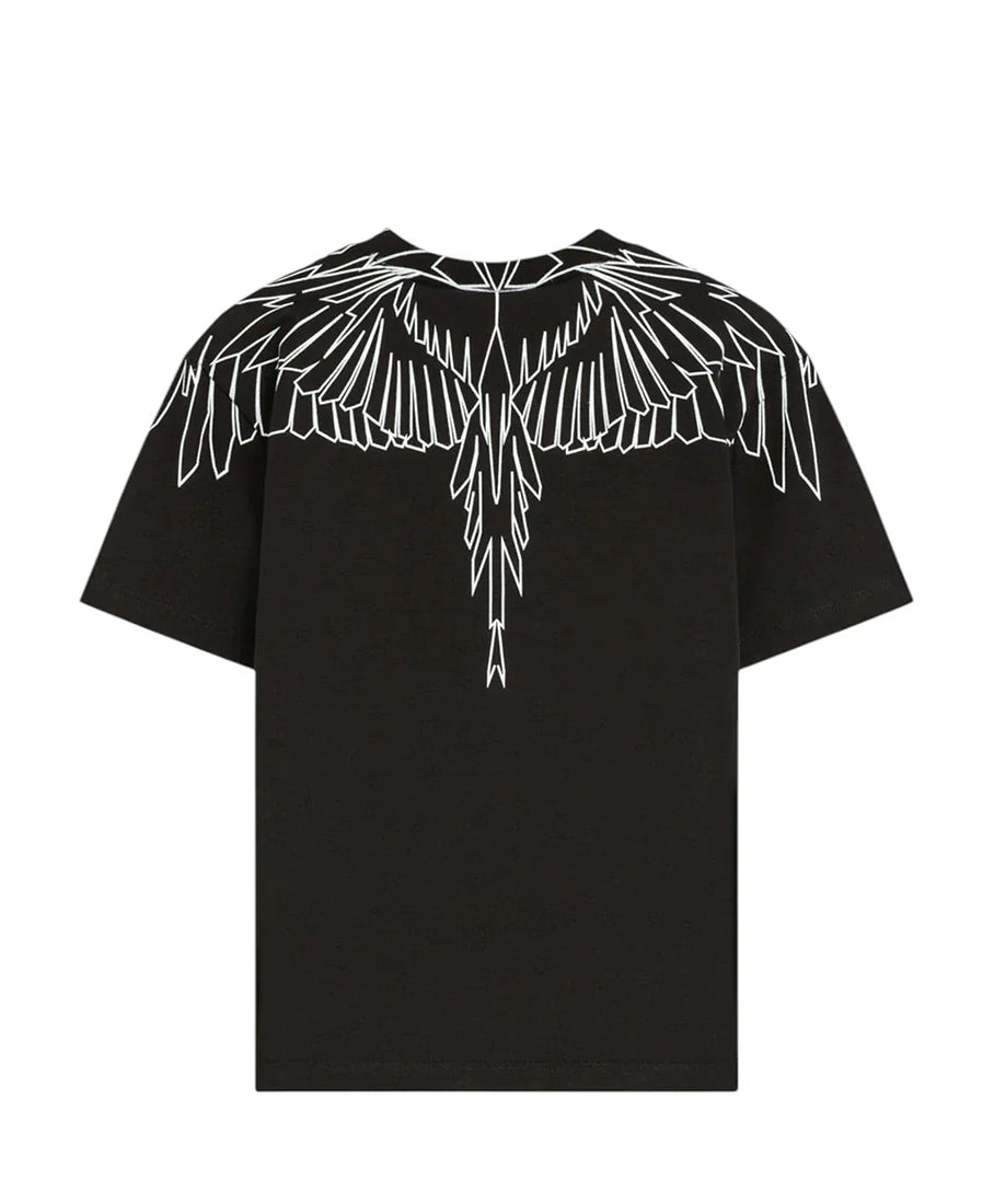 Marcelo Burlon County Of Milan T-Shirt Girocollo Nera con Motivo Ali a Contrasto per Bambine