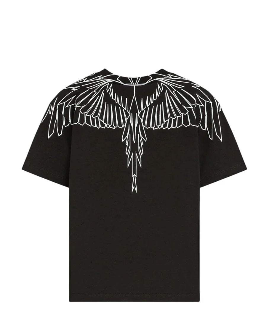 Marcelo Burlon County Of Milan T-Shirt Girocollo Nera con Motivo Ali a Contrasto per Bambine