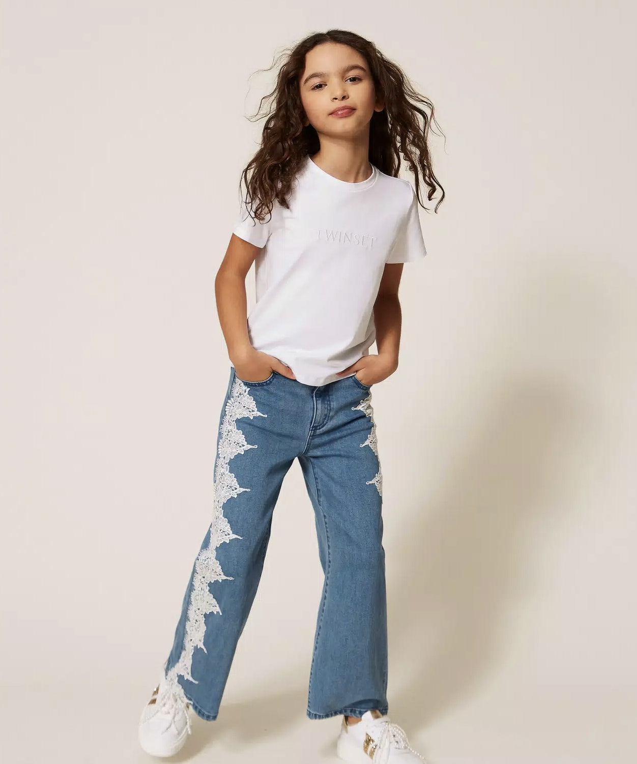 Twinset Kids T-Shirt Off-White con Logo per Bambine