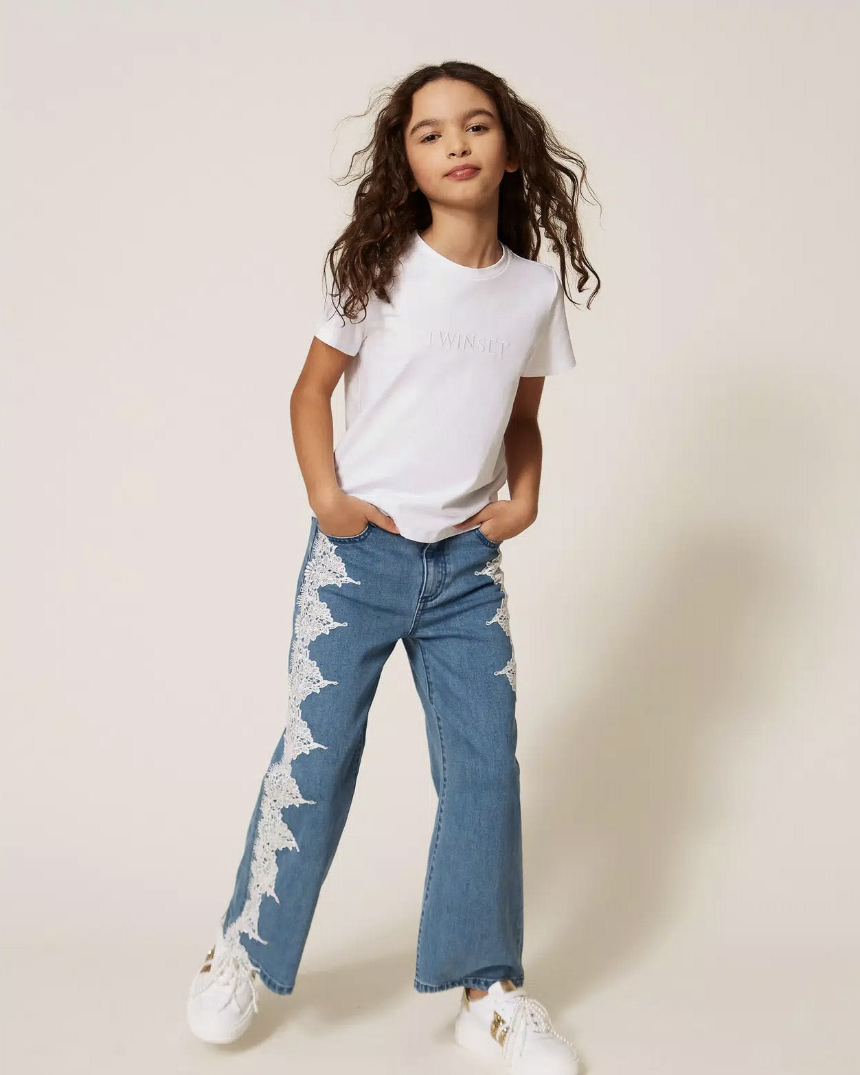 Twinset Kids T-Shirt Off-White con Logo per Bambine