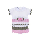 Marlù Completo 2pz Bianco/Rosa/Verde con Applicazioni per Neonate