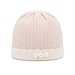 Marlù Cappellino Bianco/Rosa Cipria con Ricami Fiori per Neonate