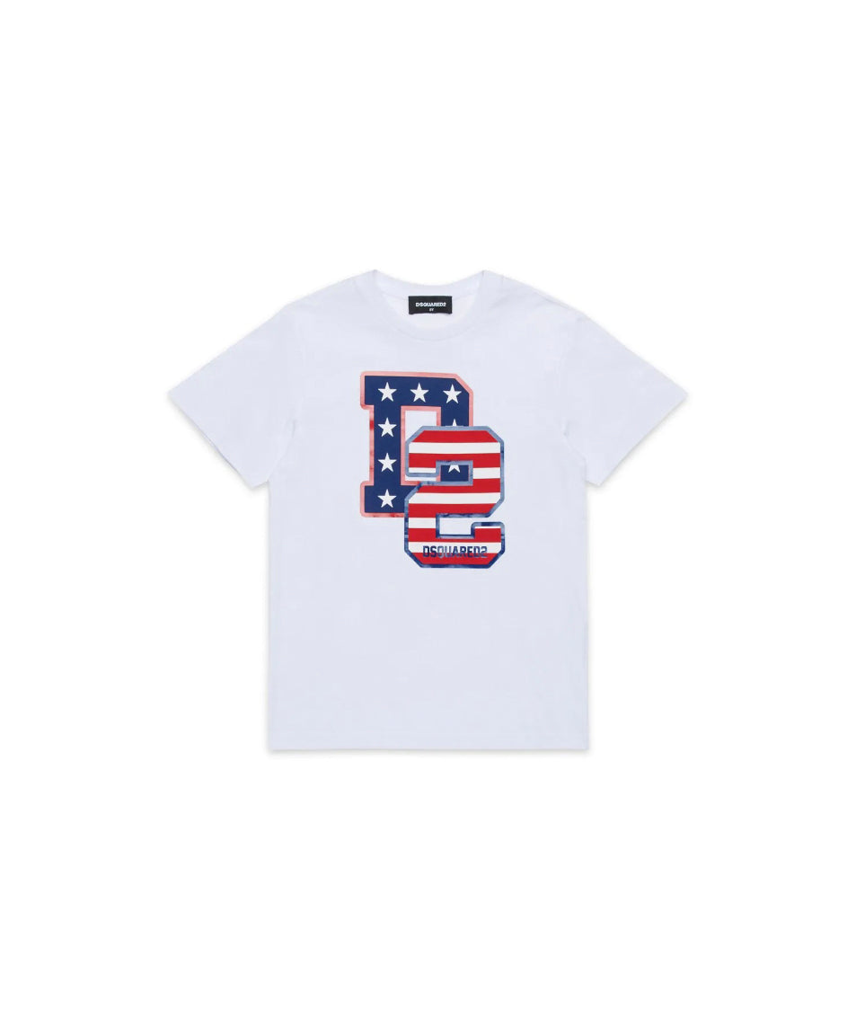Dsquared2 Kids T-shirt Bianca con D2 per Neonati