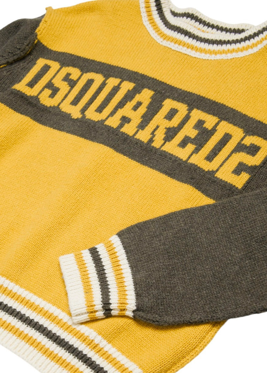 Dsquared2 Kids Maglione Girocollo Giallo con Logo per Bambini (dettaglio)