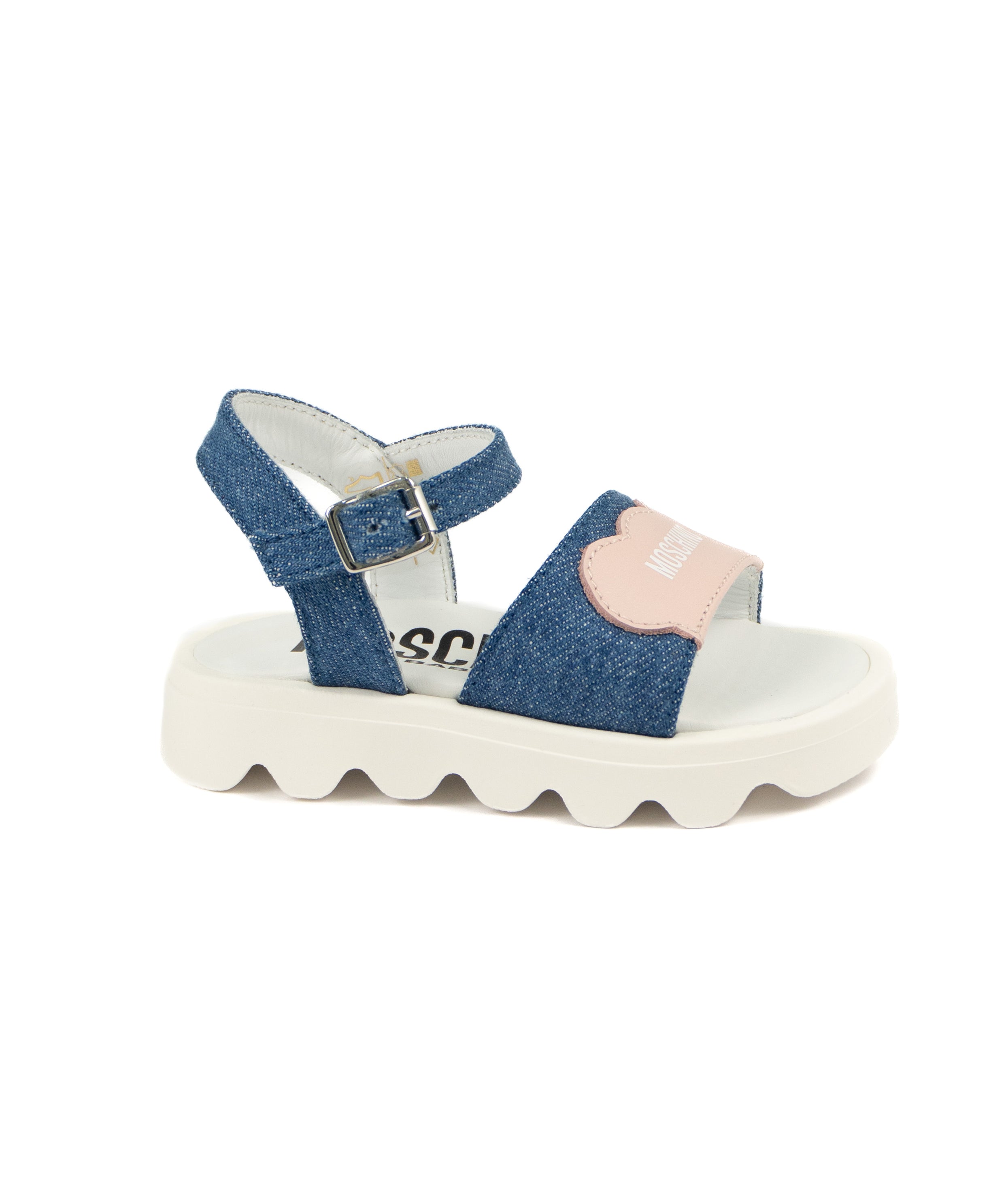 Moschino Kids Sandalo in Denim con Logo Rosa per Neonate