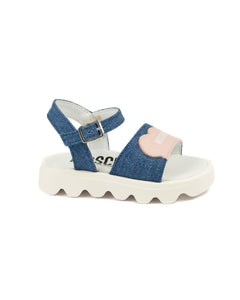 Moschino Kids Sandalo in Denim con Logo Rosa per Neonate