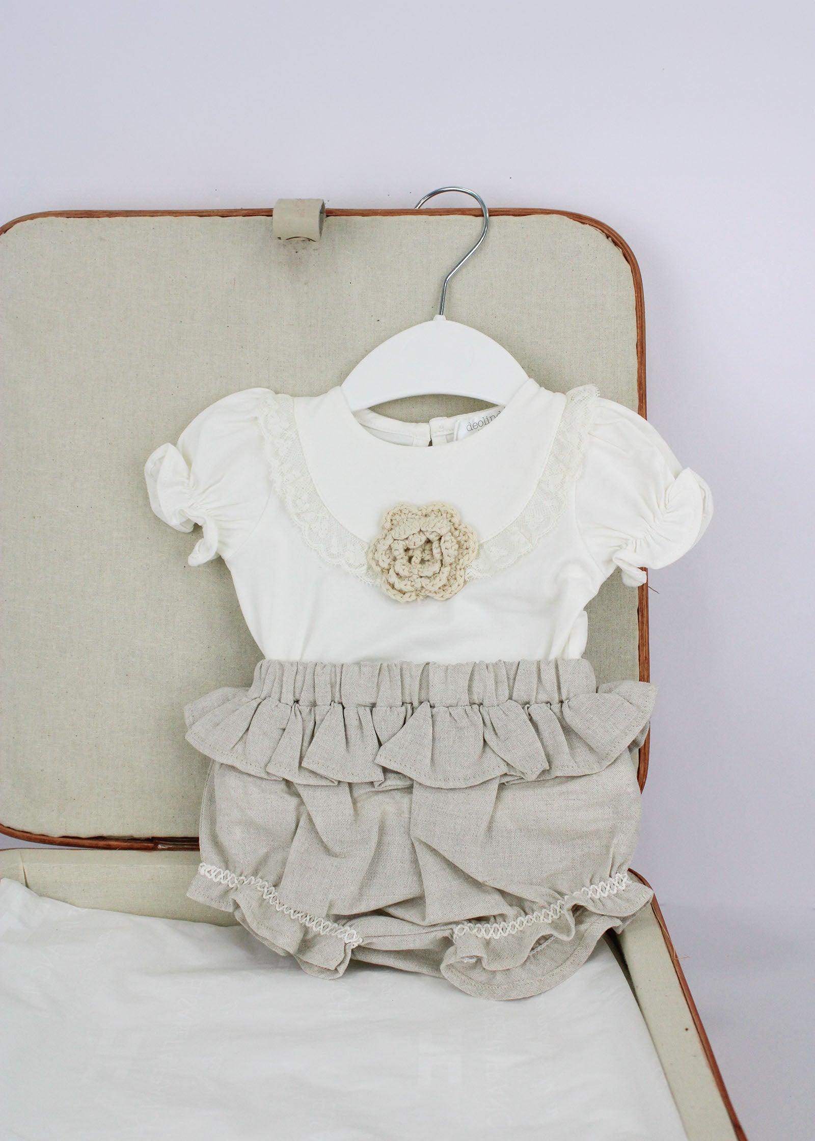 Deolinda T-shirt con Culotte Panna/Beige con Fiore per Neonate