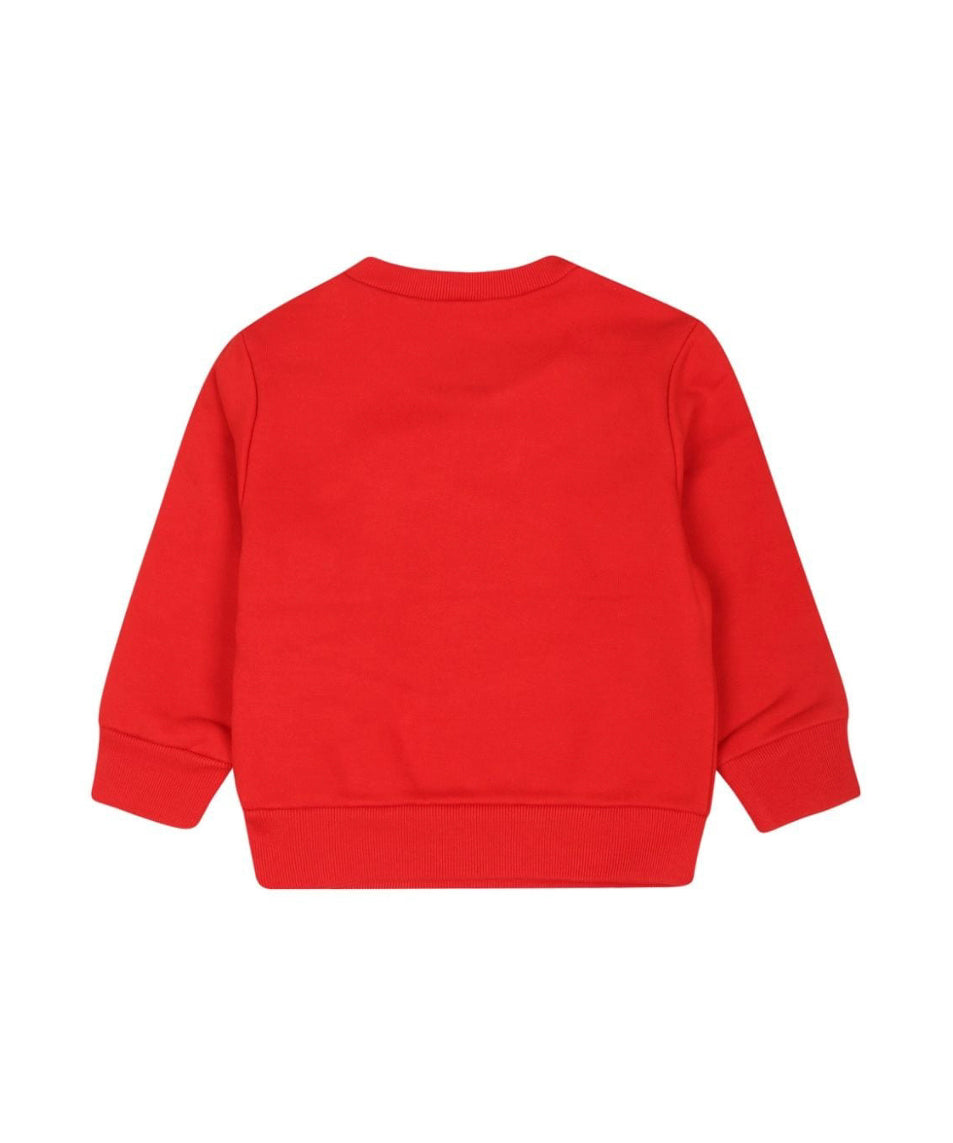 Dsquared2 Kids Felpa Girocollo Rossa con Stampa D2 Leaf per Neonati (retro)