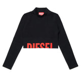 Diesel Kids Top Nero con Logo Rosso per Bambine