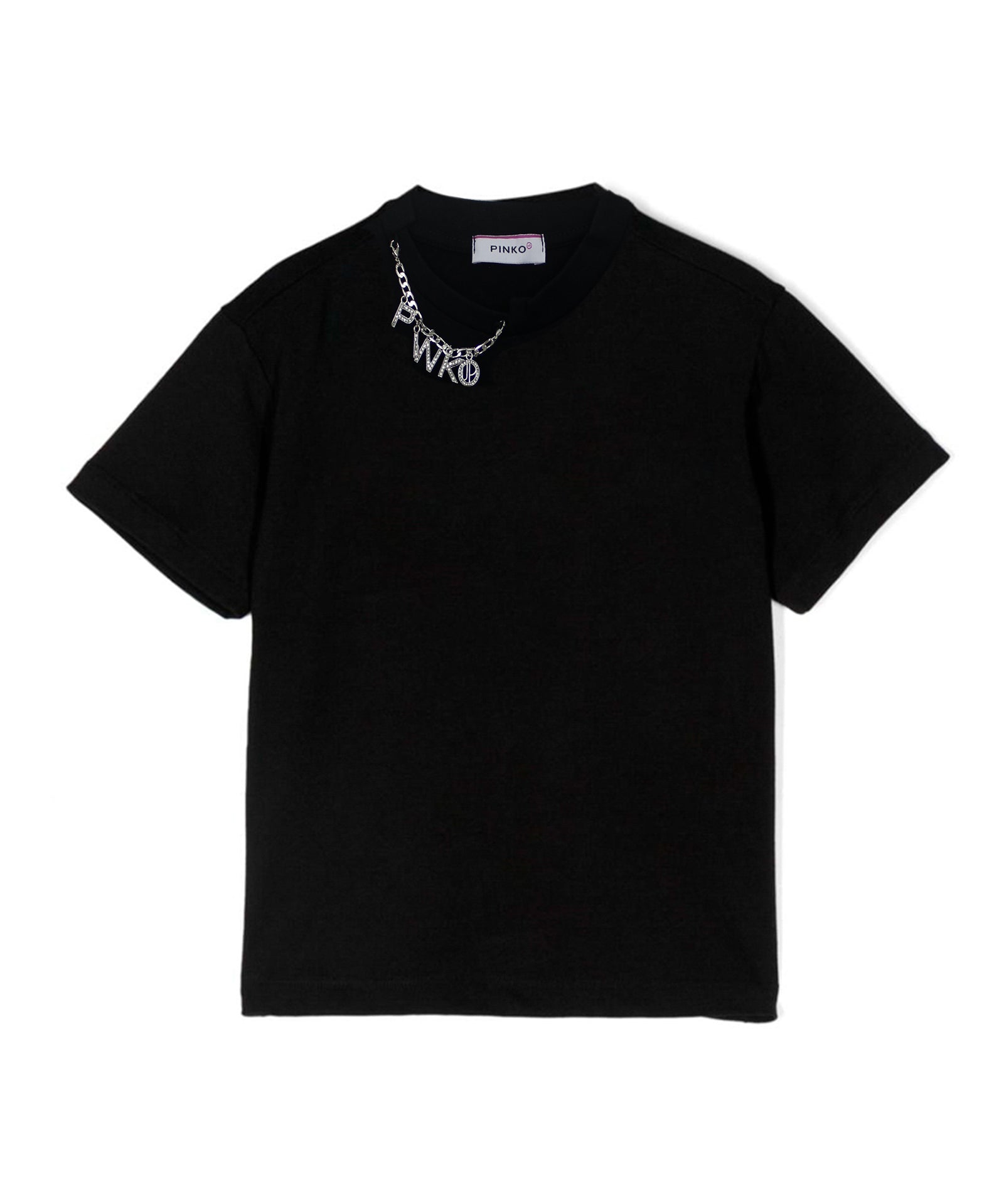 Pinko Kids T-shirt Nera con Decorazione Strass per Bambine