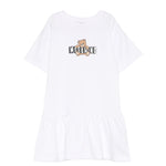 Moschino Kids Abito Bianco con Gonna Rouches e Logo Teddy Bear per Bambine