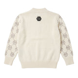 Philipp Plein Kids Maglione a Collo Alto Panna con Monogramma Esagonale di Strass Unisex per Bambini