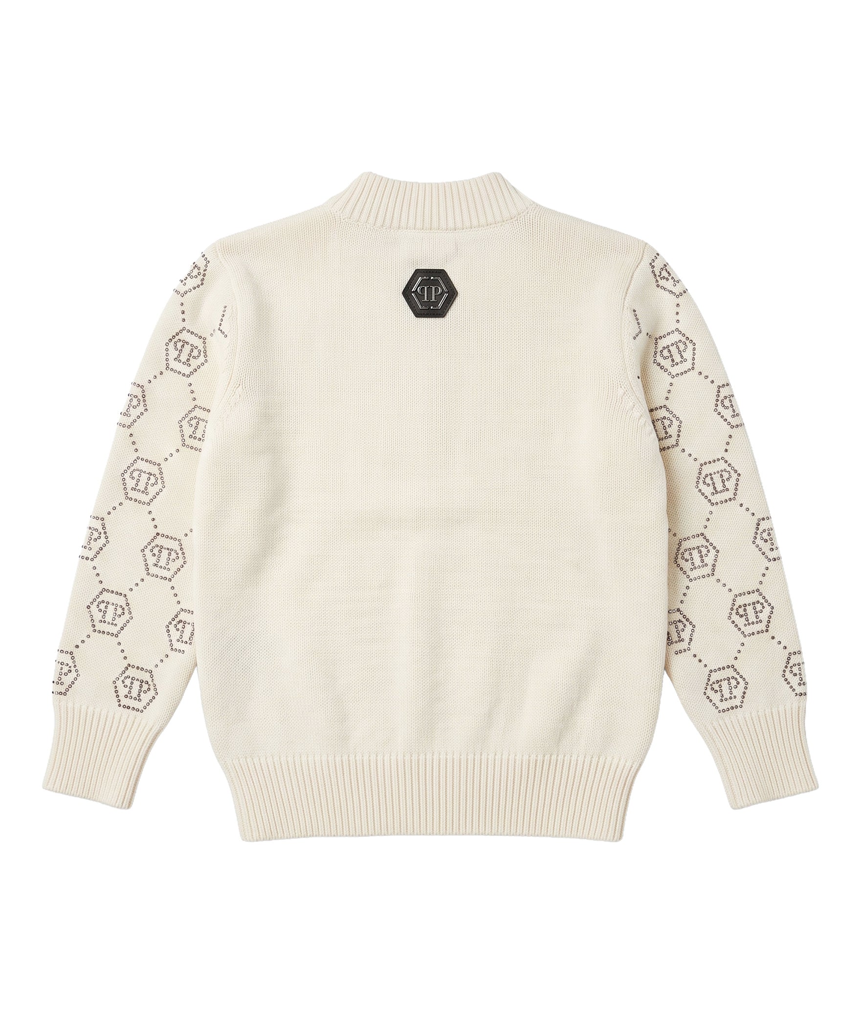 Philipp Plein Kids Maglione a Collo Alto Panna con Monogramma Esagonale di Strass Unisex per Bambini