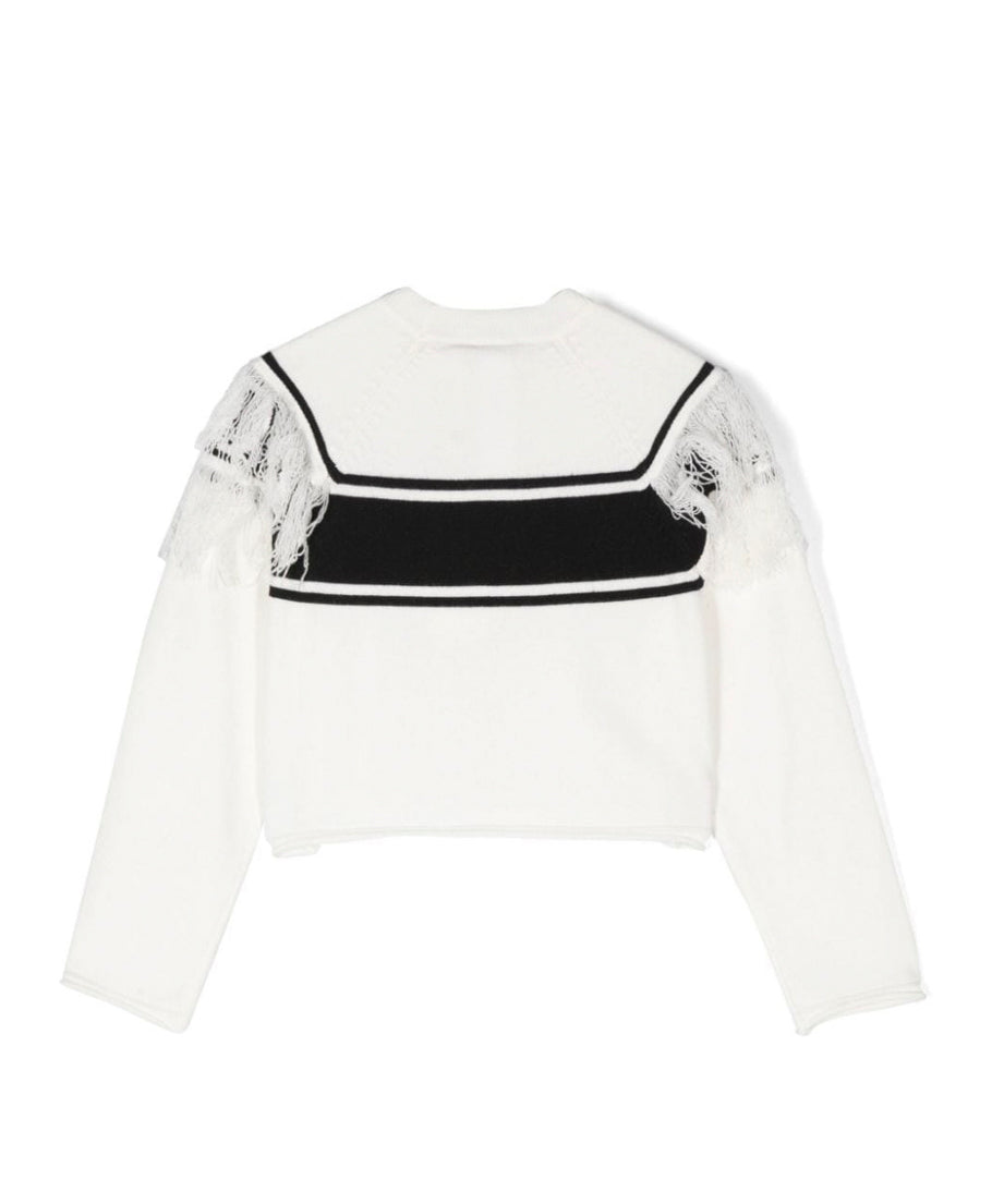 Twinset Kids Maglione Bianco/Nero con Intarso Logo per Bambine (retro)