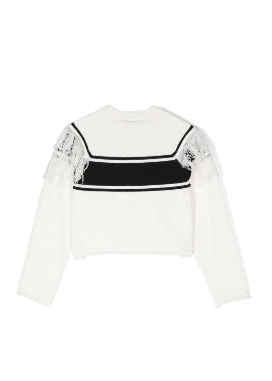 Twinset Kids Maglione Bianco/Nero con Intarso Logo per Bambine (retro)