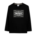 Boss Kids T-shirt Nera Maniche Lunghe con Logo per Bambini