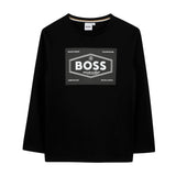 Boss Kids T-shirt Nera Maniche Lunghe con Logo per Bambini