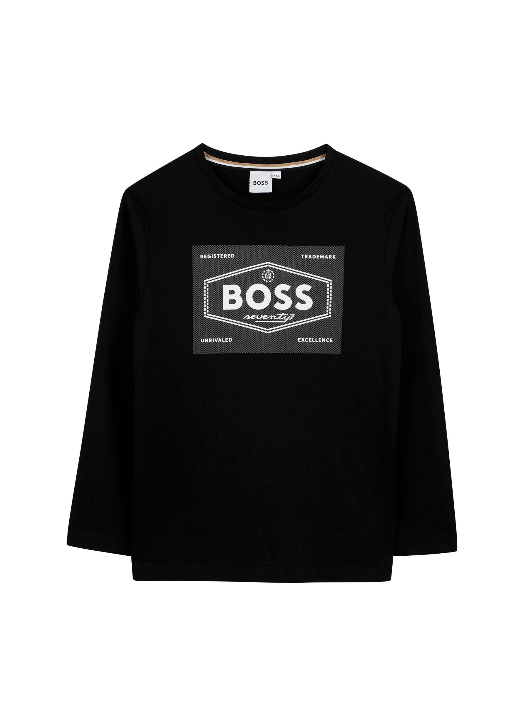 Boss Kids T-shirt Nera Maniche Lunghe con Logo per Bambini