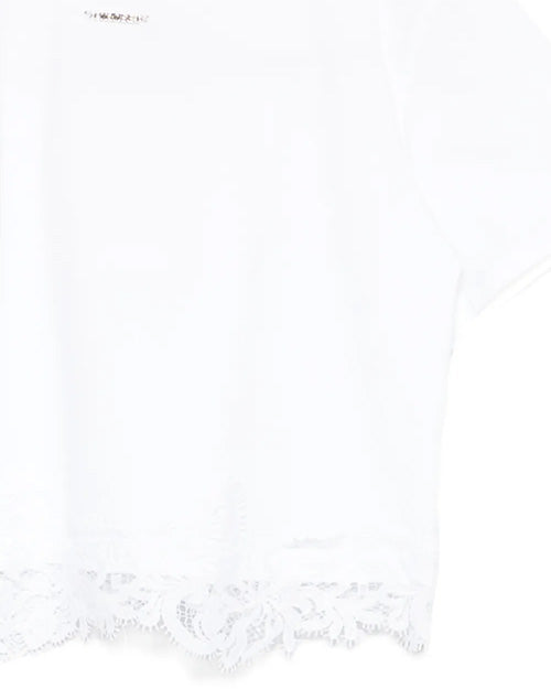Twinset Kids T-Shirt Off-White con Dettagli in Pizzo per Bambine