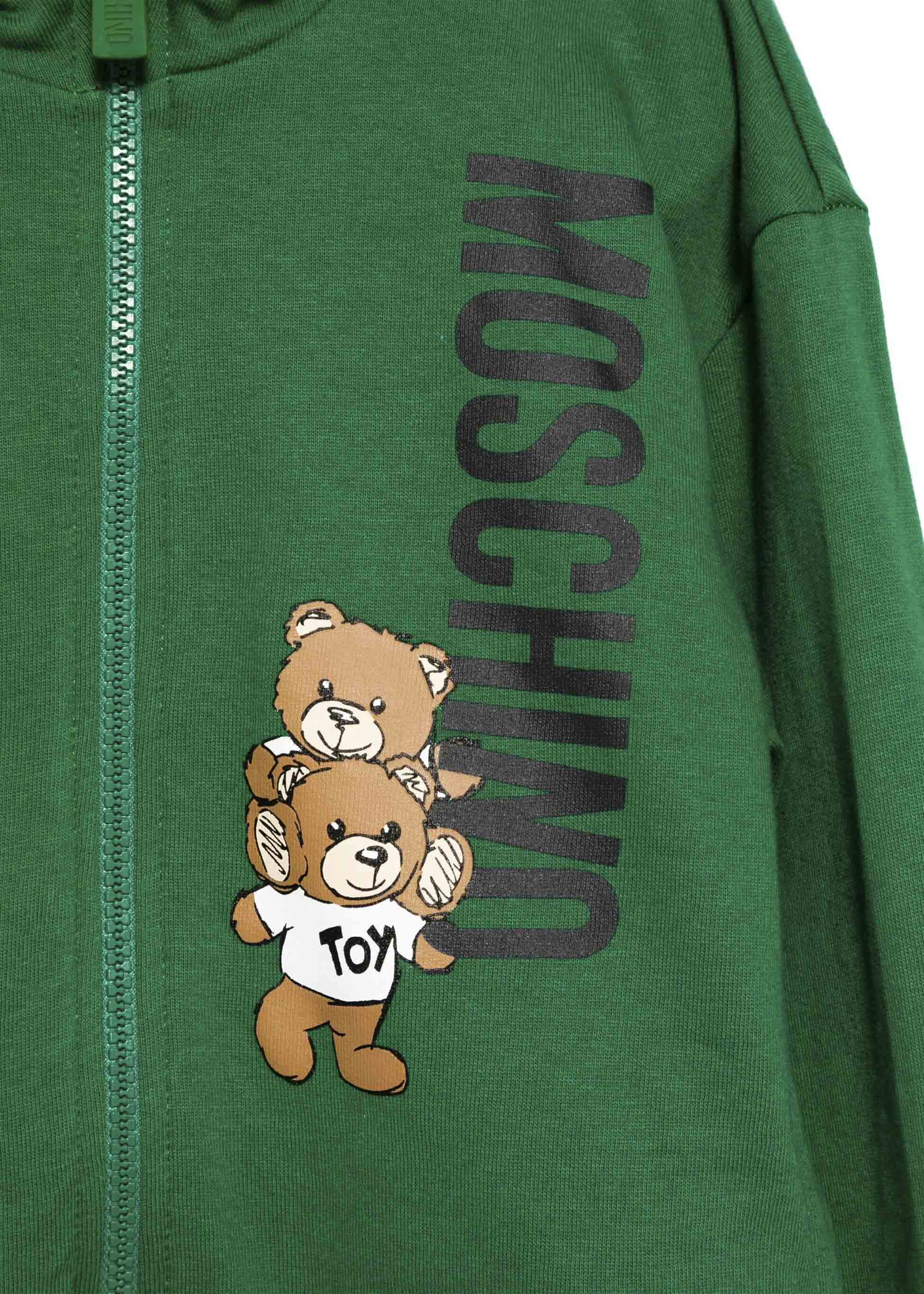 Moschino Kids Felpa Verde con Cappuccio e Zip per Bambini