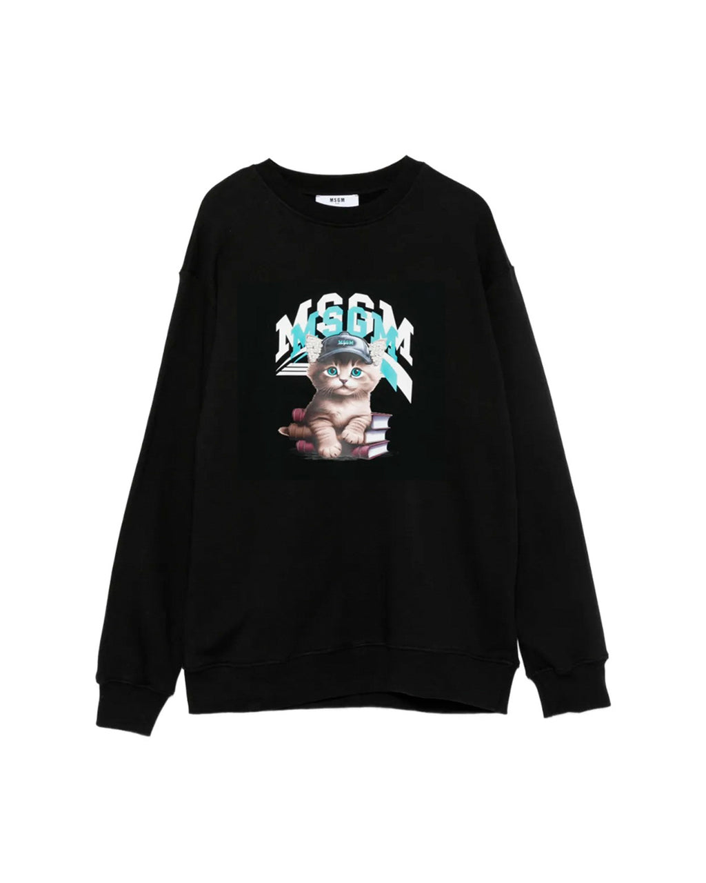 MSGM Kids Felpa Girocollo Nera con Stampa per Bambine