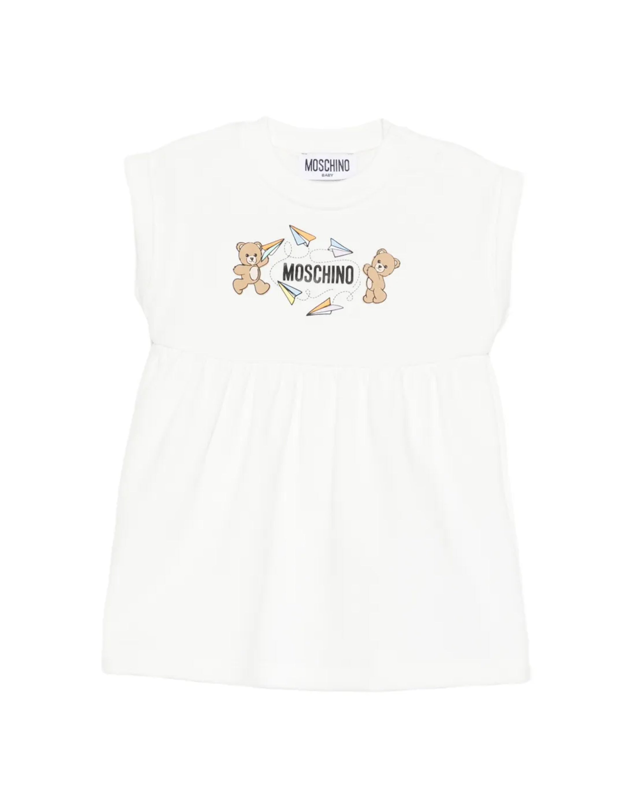 Moschino Kids Abito Panna con Logo Teddy Bear per Neonate