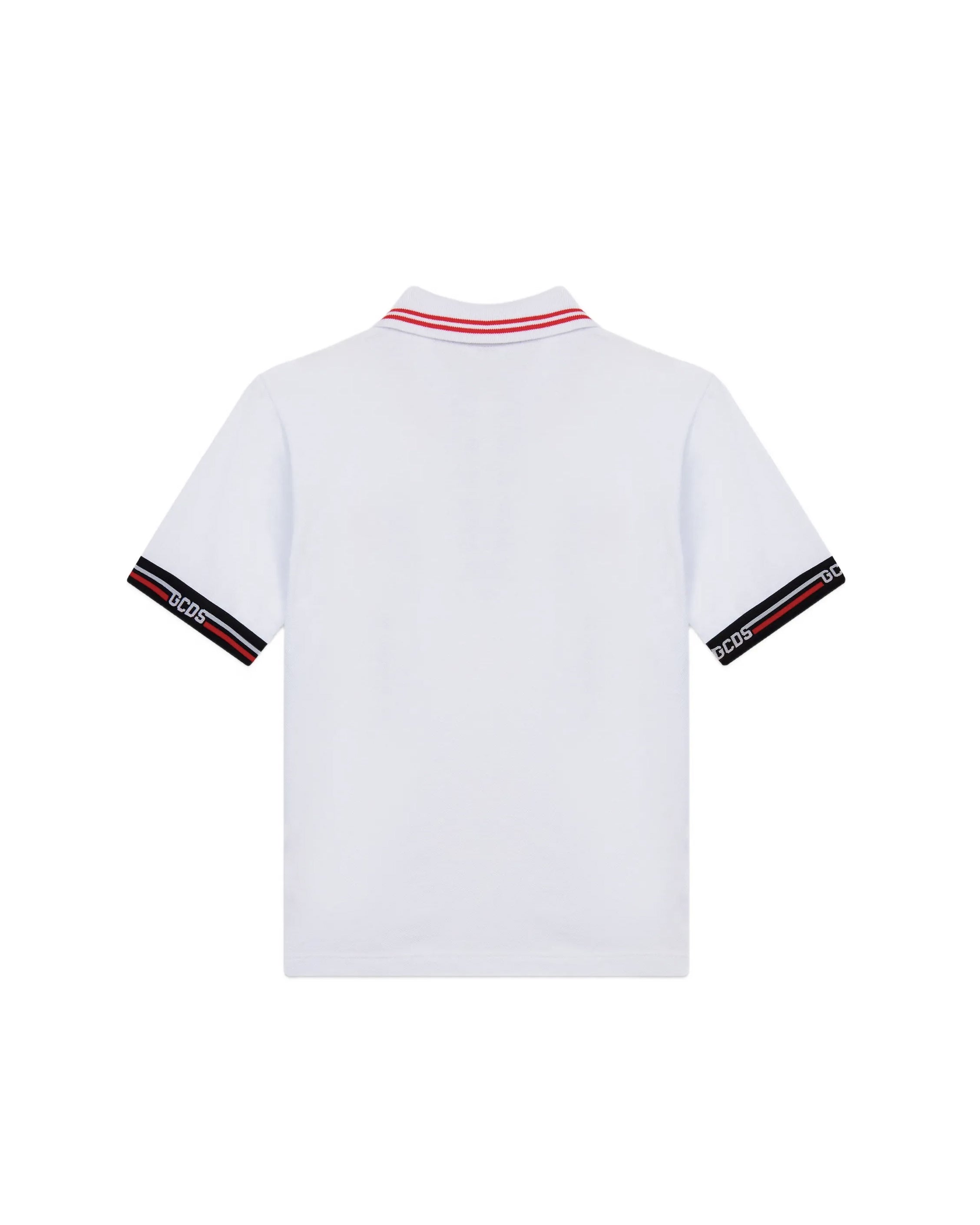 Gcds Polo Bianco con Manica Logata Tricolore per Bambini