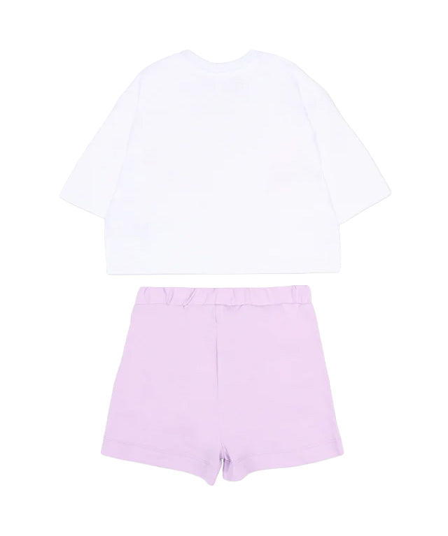 Barrow Kids Completo Bianco e Lilla con Stampa Rosa per Neonate