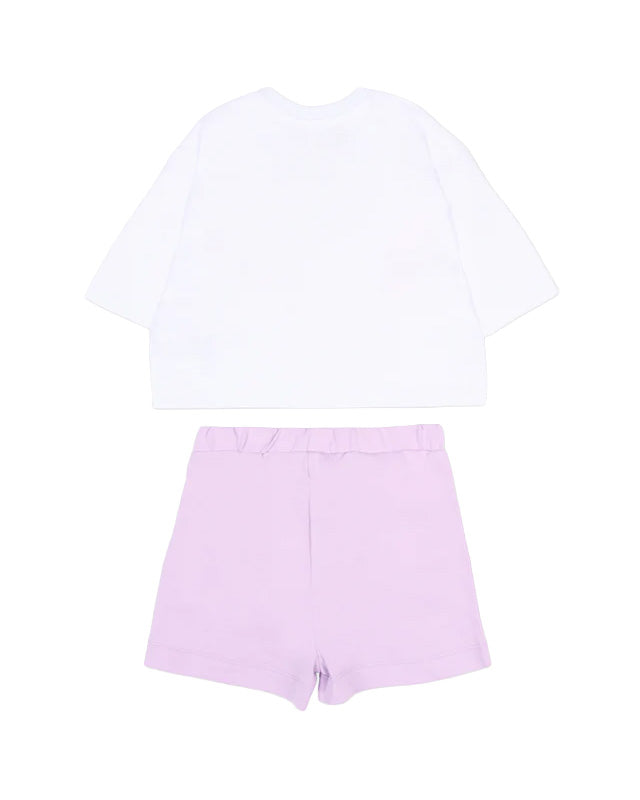 Barrow Kids Completo Bianco e Lilla con Stampa Rosa per Neonate