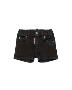 Dsquared2 Kids Bermuda in Denim Nero con Maxi Stampa Logo Retro per Neonati