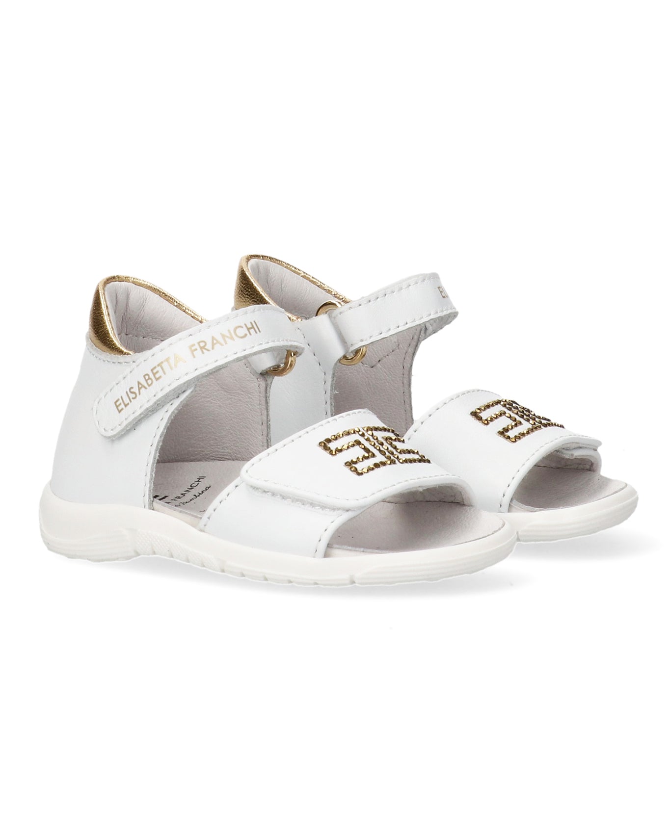 Elisabetta Franchi La Mia Bambina Sandalo Bianco/Oro con Logo per Neonate