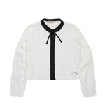 N21 Kids Camicia Bianca Cropped con Colletto a Contrasto e Ricamo Logo per Bambine