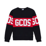 GCDS Kids Felpa Girocollo Nera con Banda Rossa Logata