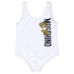 Moschino Kids Costume Monokini Bianco con Logo Teddy Bear per Bambine (fronte)