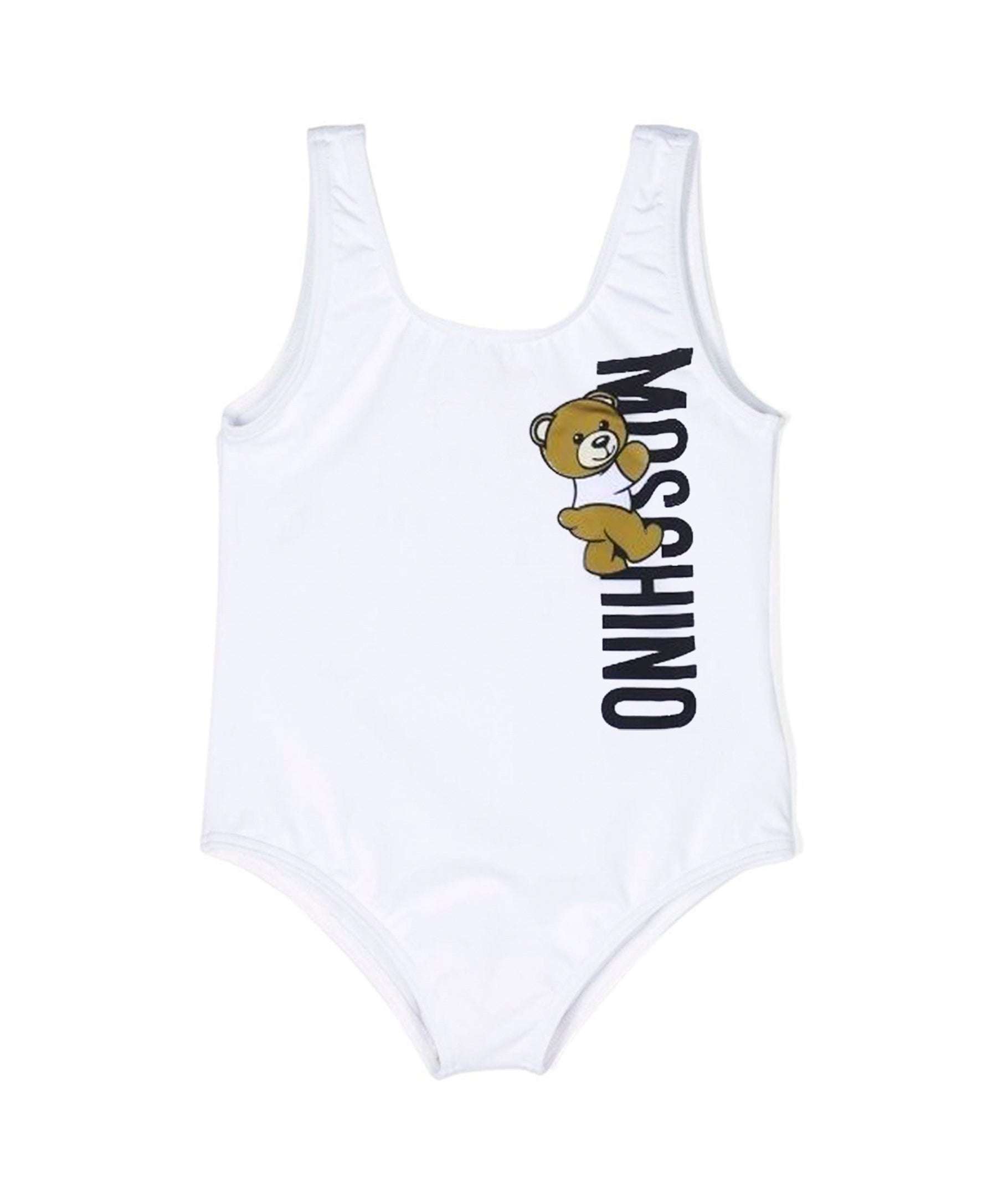 Moschino Kids Costume Monokini Bianco con Logo Teddy Bear per Bambine (fronte)