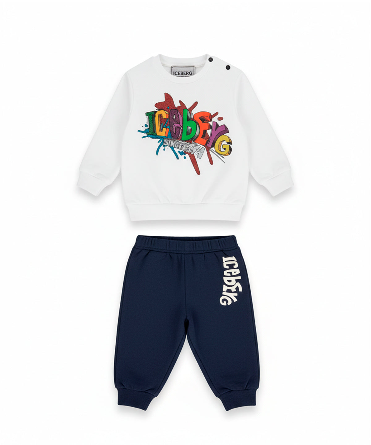 Iceberg Kids Completo Bianco/Blu con Stampa Multicolor per Neonati