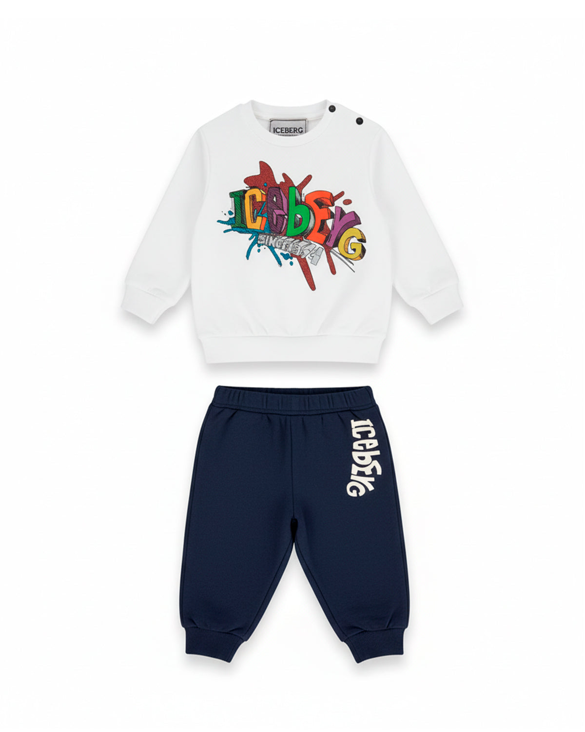 Iceberg Kids Completo Bianco/Blu con Stampa Multicolor per Neonati