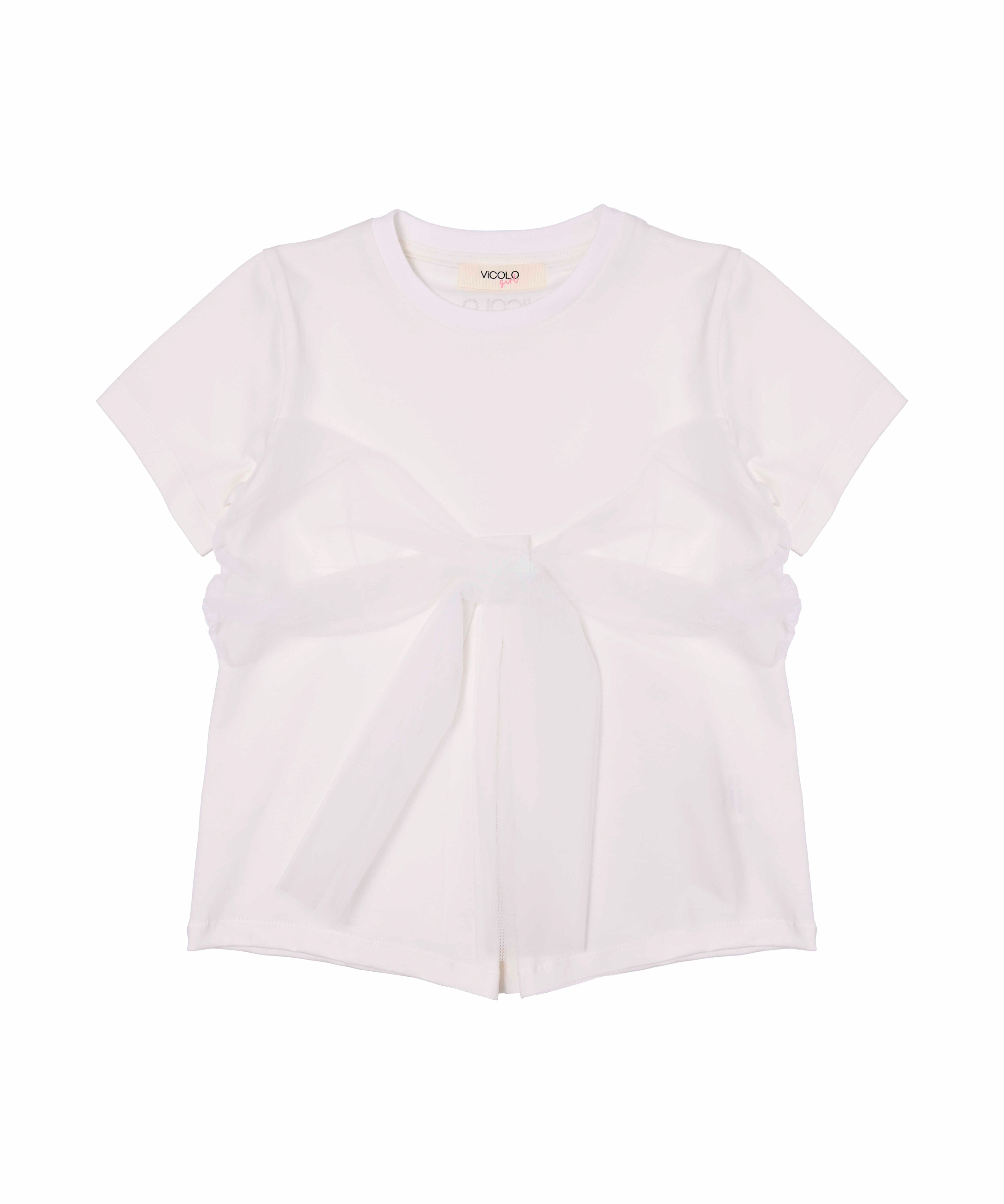Vicolo Kids T-shirt Panna con Fiocco Tulle per Bambine