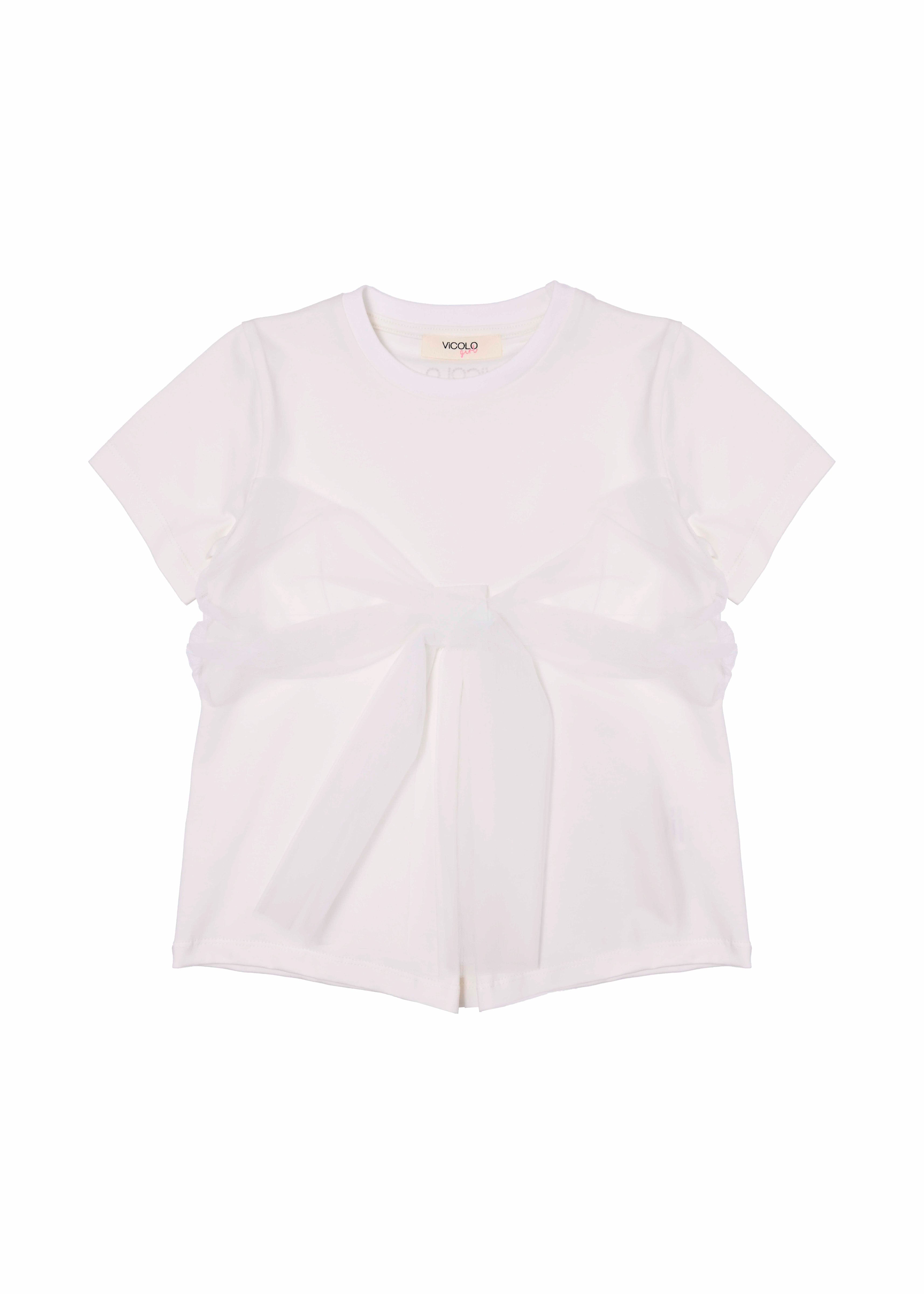 Vicolo Kids T-shirt Panna con Fiocco Tulle per Bambine