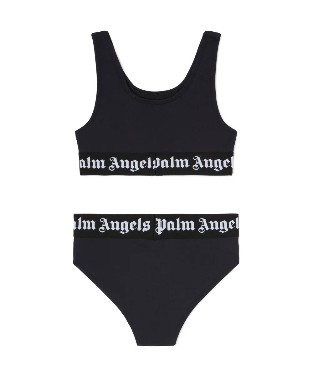 Palm Angels Kids Costume Nero con Fasce Logate per Bambine