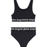 Palm Angels Kids Costume Nero con Fasce Logate per Bambine
