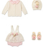 Marlù Completo+Cappello+Scarpina Vaniglia Rosa e Cammello per Neonate