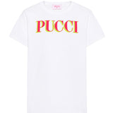 Emilio Pucci Kids T-Shirt Bianco con Logo Rosso e Verde per Bambine