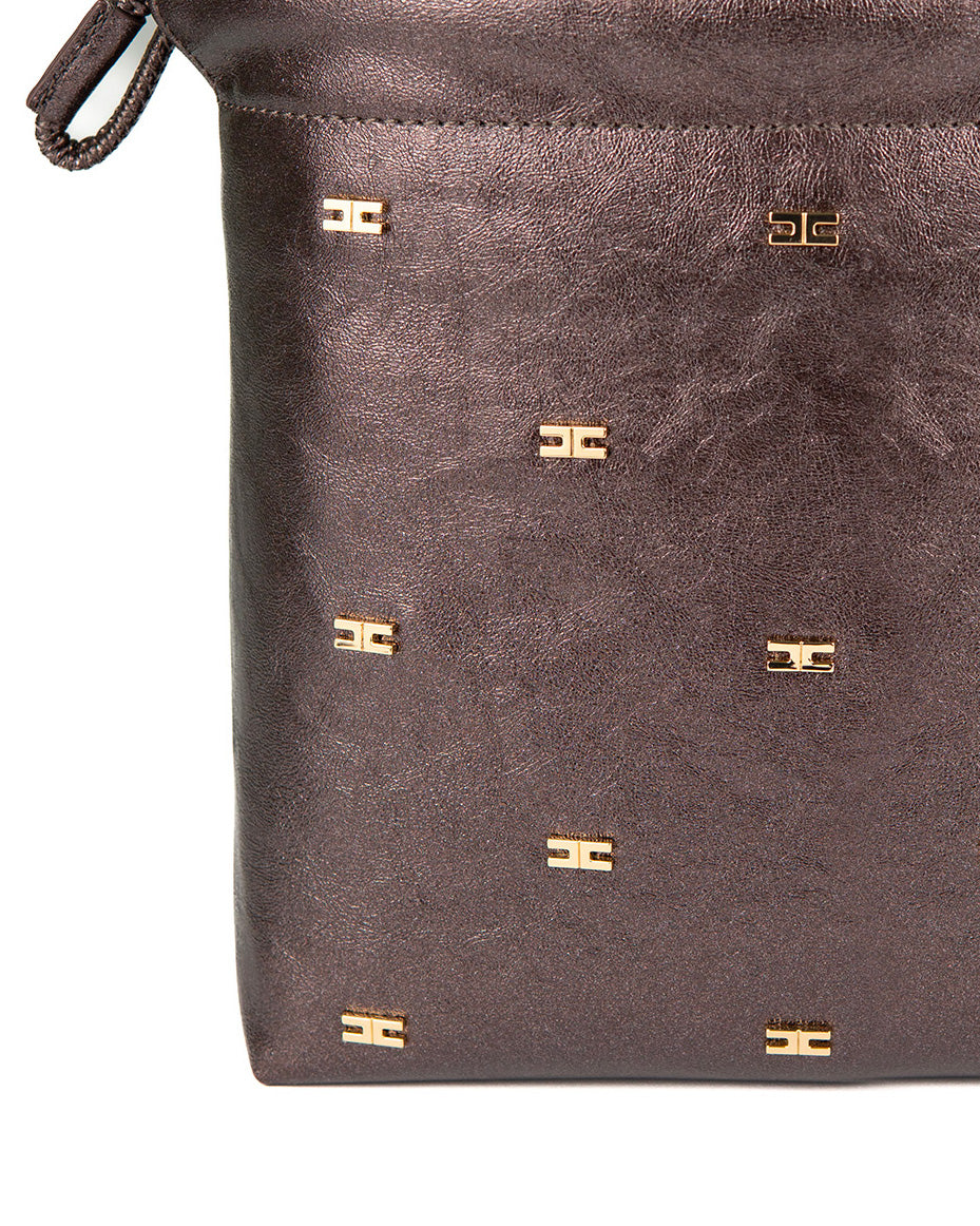 Elisabetta Franchi La Mia Bambina Borsetta Dark Choccolate a Spalla con Tracolla e Motivo Logo All-over per Bambine