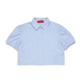 Max & Co Kids Camicia Crop Celeste con Stampa Logo sul Retro per Bambine
