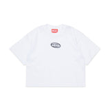 Diesel Kids T-Shirt Bianca Cropped Con Logo Oval D per Bambine