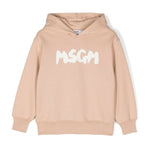 MSGM Kids Felpa Beige con Cappuccio con Stampa