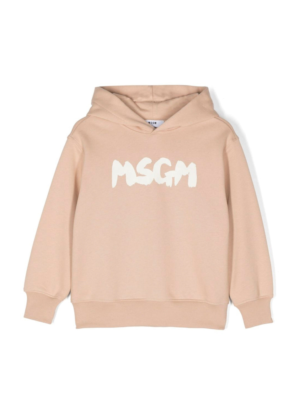 MSGM Kids Felpa Beige con Cappuccio con Stampa